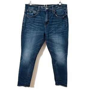 American Eagle Flex Original Taper Blue Skinny Jeans with Dark Wash Distressed